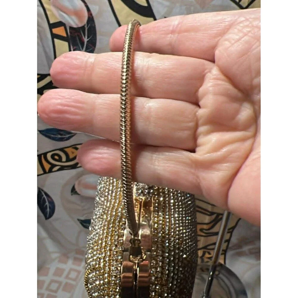 Gold Rhinestone Fringe Evening Bag – Heart‑Shaped Clutch